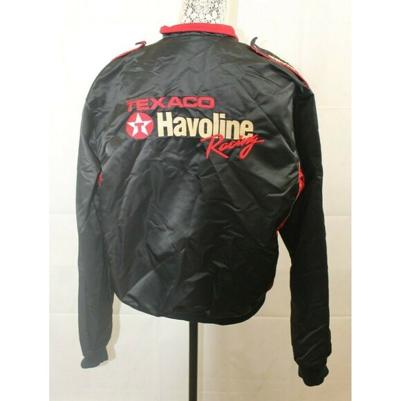 Texaco Havoline Racing Satin Jacket Vintage Black Embroidered Lined Size M